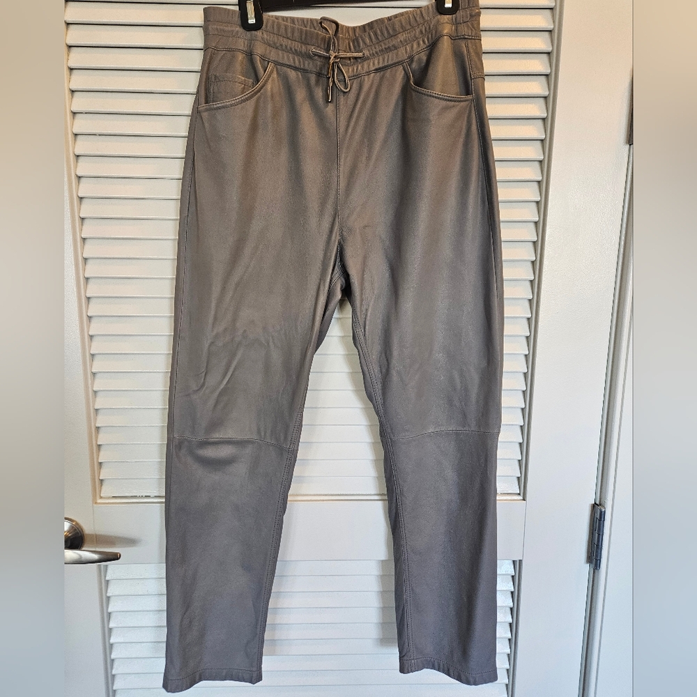Gray 100% Leather Pants Size L